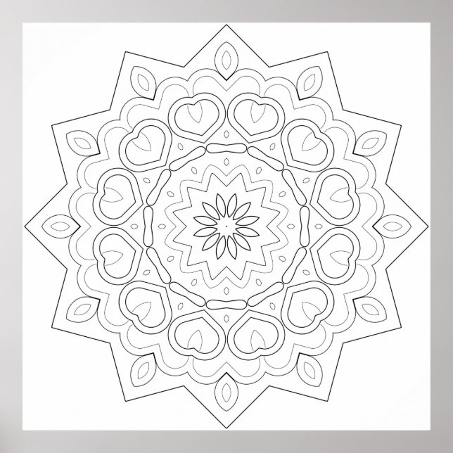 Affiche Mandala à pétale en forme de cœur avec flux de vig (Devant)