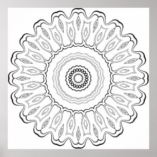 Affiche Mandala à pétale en larme rayonnante avec des bord