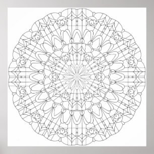 Affiche Mandala à pétale en treillis orné avec géométrie f