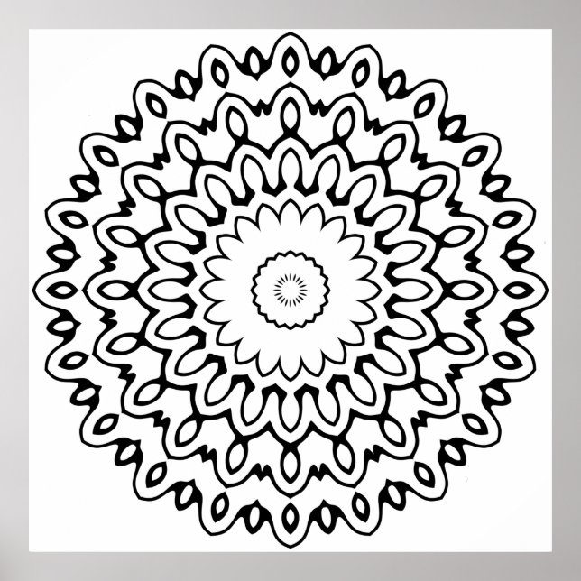 Affiche Mandala à vague de pétale gras avec art de boucles (Devant)
