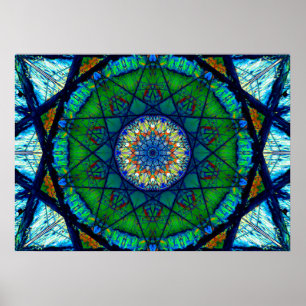 Affiche Mandala abstrait kaléïdoscopique coloré de la