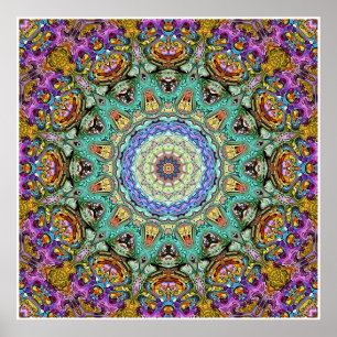 Affiche Mandala Abstrait Vert Et Violet