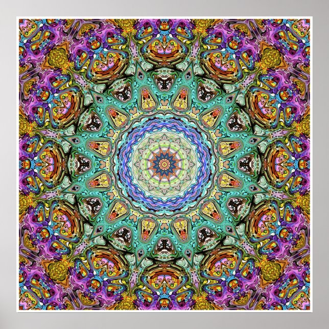 Affiche Mandala Abstrait Vert Et Violet (Devant)