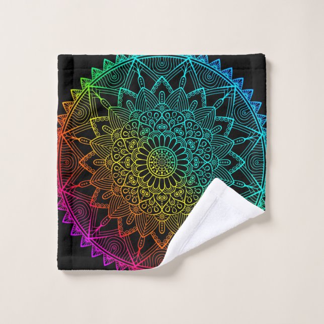 Affiche Mandala Arc-en-Ciel Noir (Gant de toilette)