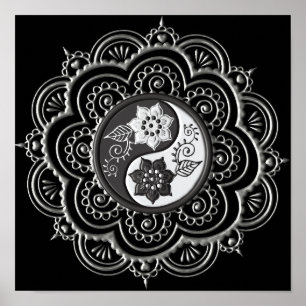 Affiche Mandala Argent et Noir