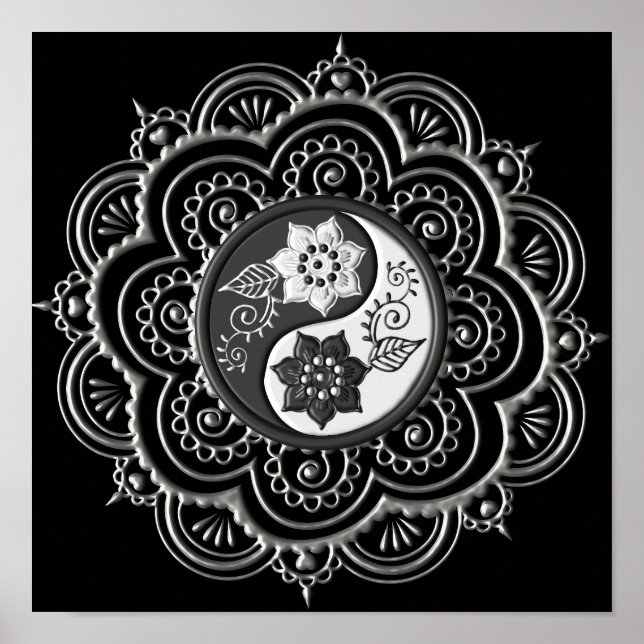 Affiche Mandala Argent et Noir (Devant)