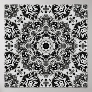 Affiche mandala art motif complexe noir et blanc