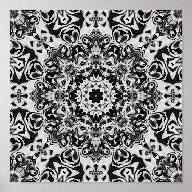 Affiche mandala art motif complexe noir et blanc (Devant)