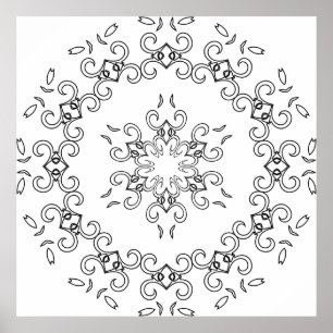 Affiche Mandala au feuillage fleuri avec arabesques élégan