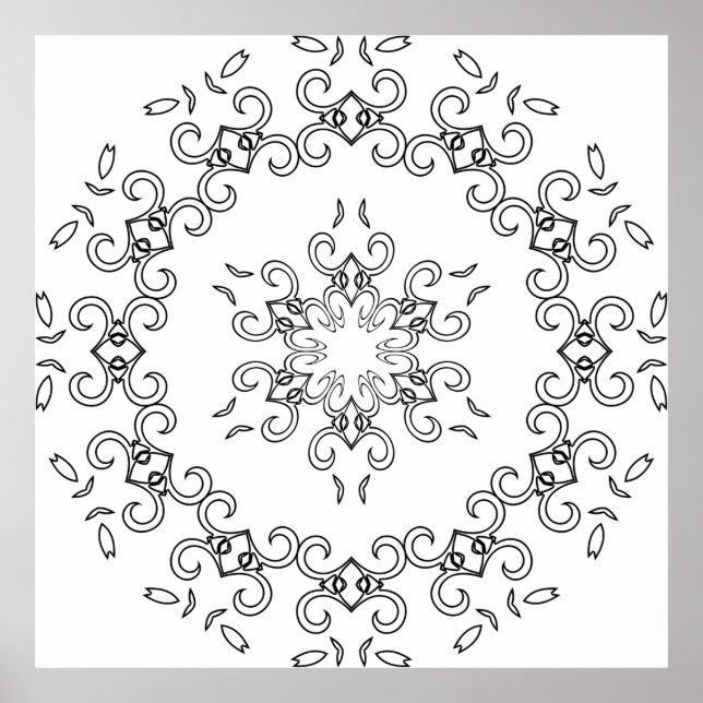 Affiche Mandala au feuillage fleuri avec arabesques élégan (Devant)