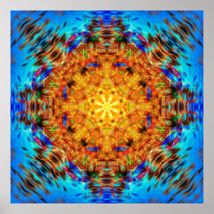 Affiche Mandala bleu électrique et or embrasé de la balise