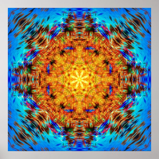 Affiche Mandala bleu électrique et or embrasé de la balise (Devant)