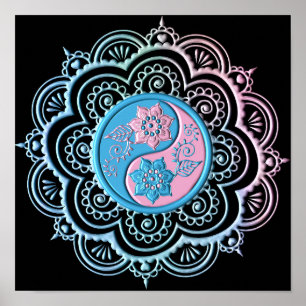 Affiche Mandala bleu et rose