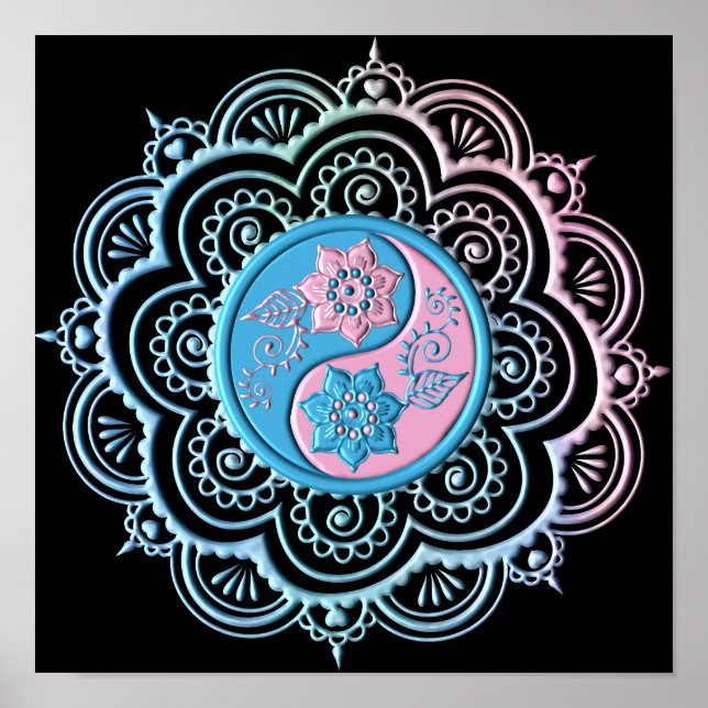 Affiche Mandala bleu et rose (Devant)