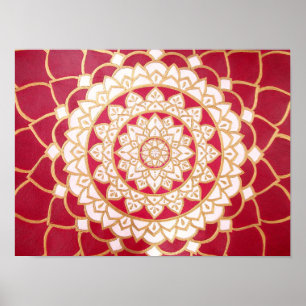 Affiche Mandala Burgundy Gold Platinum White Luminous