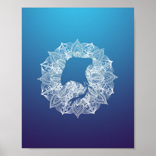 Affiche Mandala Circle Manta Ray Bleu