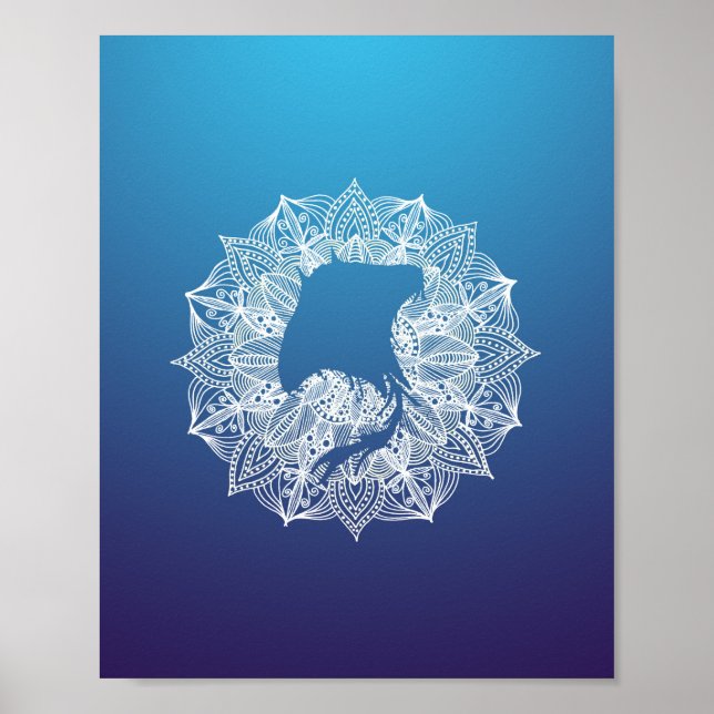 Affiche Mandala Circle Manta Ray Bleu (Devant)