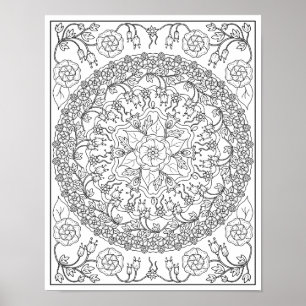 Affiche Mandala Coloriage Adulte Bluebells et Vignes