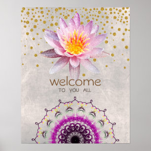 Affiche Mandala Damask Lotus Bienvenue Méditation Yoga