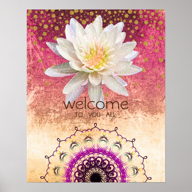 Affiche Mandala Damask Lotus Bienvenue Méditation Yoga (Devant)