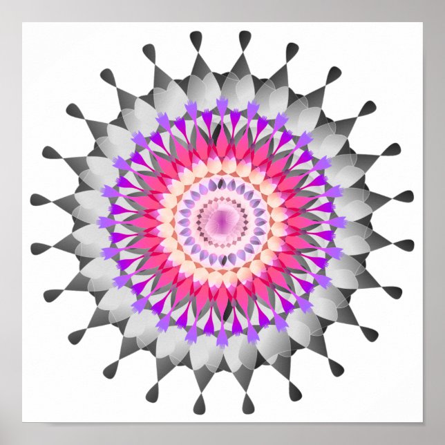 Affiche Mandala Damask Lotus Flower Art élégant (Devant)