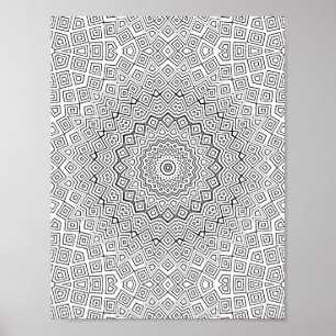 Affiche Mandala d'art en kaléidoscope en spirale carrée co