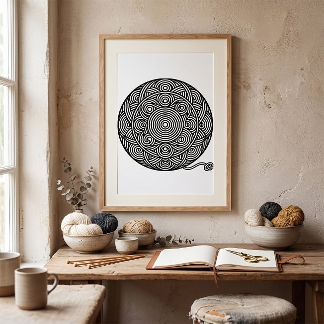 Affiche Mandala de boule de fil noir et blanc (Créateur téléchargé)