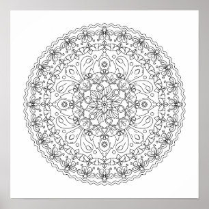 Affiche Mandala de fleurs à colorier pour adultes