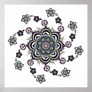 Affiche Mandala de fleurs en spirale moderne