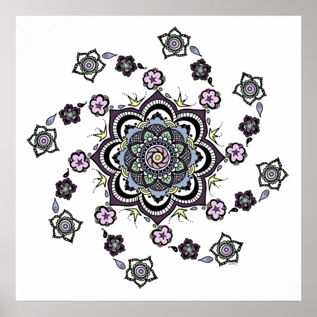 Affiche Mandala de fleurs en spirale moderne (Devant)