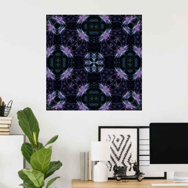 Affiche Mandala de la galaxie néon avec lueur futuriste (Bureau à domicile)