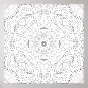 Affiche Mandala de symétrie de pétale de cœur à colorier A