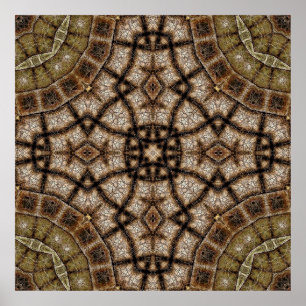 Affiche Mandala de verre teinté brun et vert ornemental