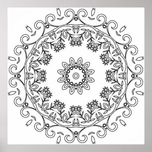 Affiche Mandala de vigne florale avec motif d'anneau de ma