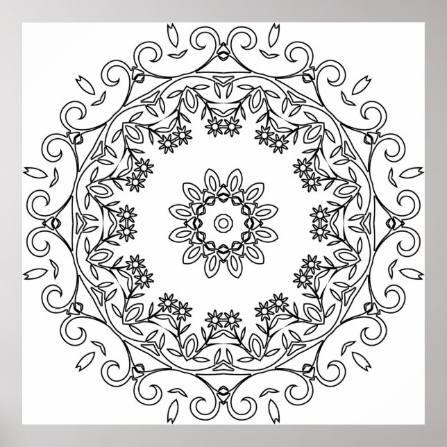 Affiche Mandala de vigne florale avec motif d'anneau de ma (Devant)
