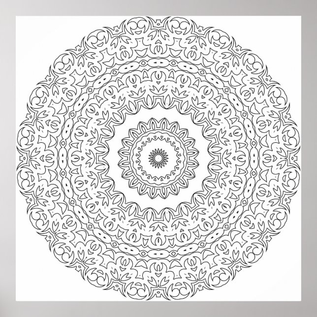 Affiche Mandala de vigne florale ornée avec des anneaux en (Devant)