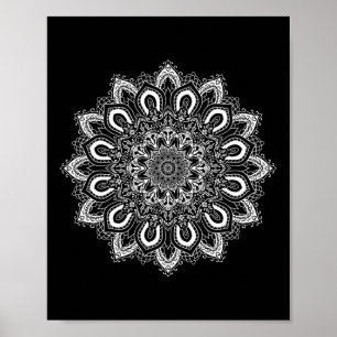 Affiche Mandala de yoga à fleur de lotus ornée blanche