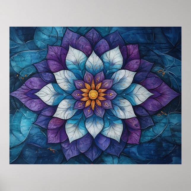Affiche Mandala Doodle Bleu et Violet Fantaisiste (Devant)