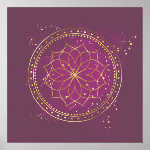 Affiche Mandala d'or sur la prune Elégante Géométrie Sac