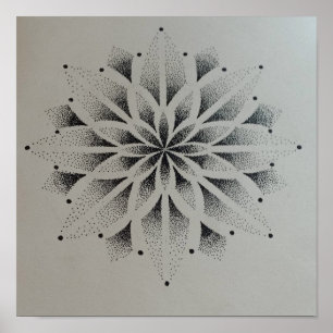 Affiche mandala dotwork moderne noir et blanc