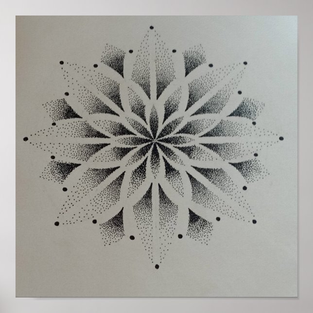 Affiche mandala dotwork moderne noir et blanc (Devant)