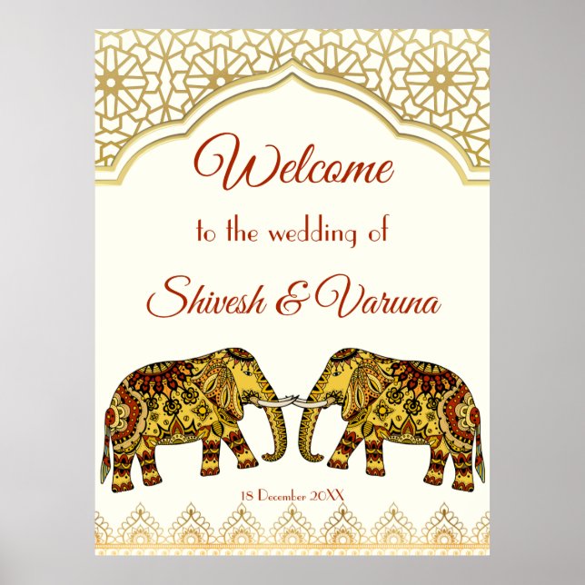 Affiche Mandala éléphants frontière indienne mariage Foa (Devant)