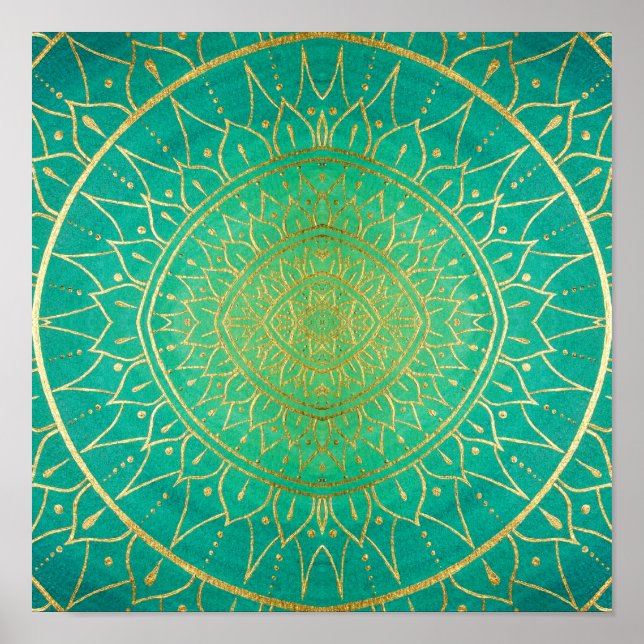 Affiche Mandala Emeral Vert or couleur (Devant)
