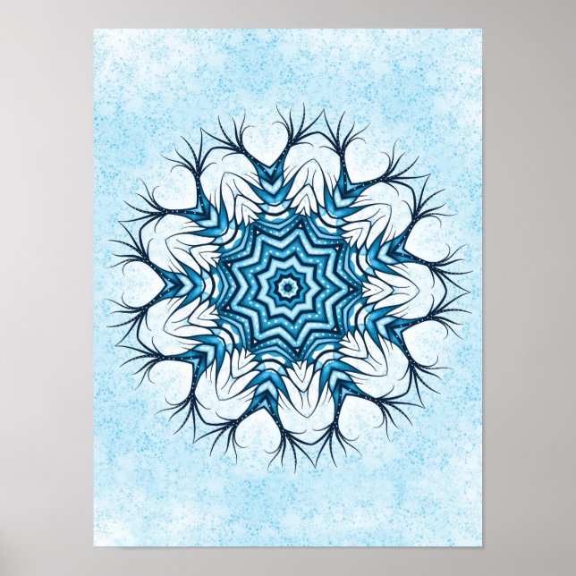 Affiche Mandala en Blue Winter Art Abstrait (Devant)