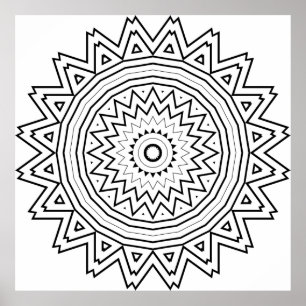 Affiche Mandala en étoile rayonnante avec géométrie tribal
