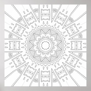 Affiche Mandala en soleil géométrique avec motifs superpos