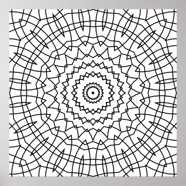 Affiche Mandala en spirale géométrique avec lignes angulai (Devant)