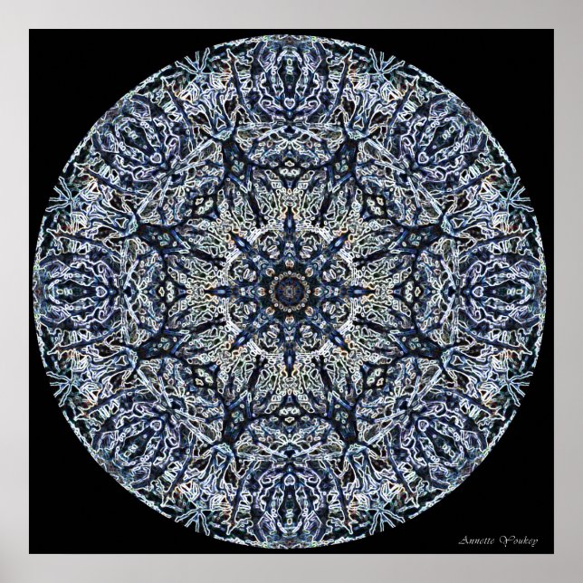 Affiche Mandala en verre de couleur bleu (Devant)
