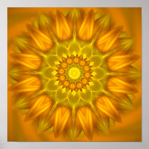 Affiche Mandala Fleur aux teintes brillantes de Jaune