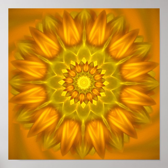 Affiche Mandala Fleur aux teintes brillantes de Jaune (Devant)